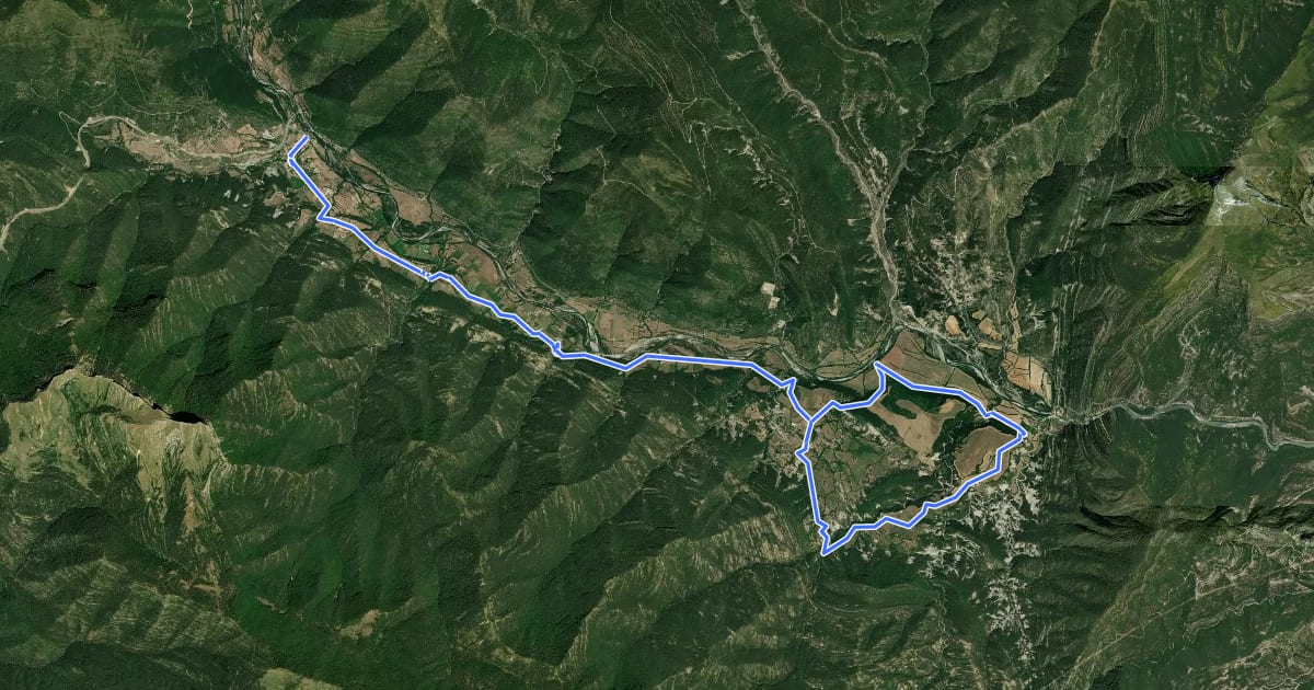 Маршрут Sobrarbe. BTT. Ruta 6. Ribera media del Ara на спутниковом снимке