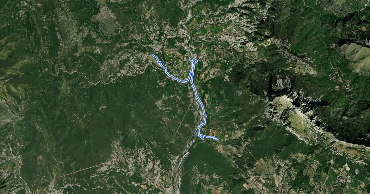 Маршрут Sobrarbe. BTT. Ruta 7. De Puyarruego a Araguás на спутниковом снимке