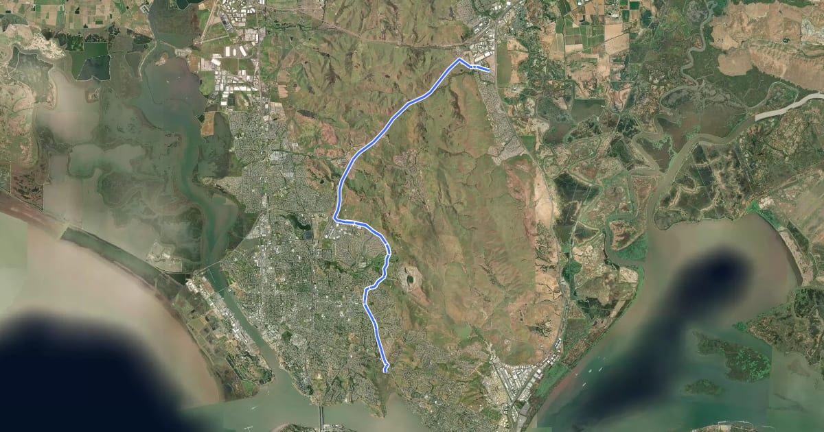 Маршрут Solano Bikeway на спутниковом снимке