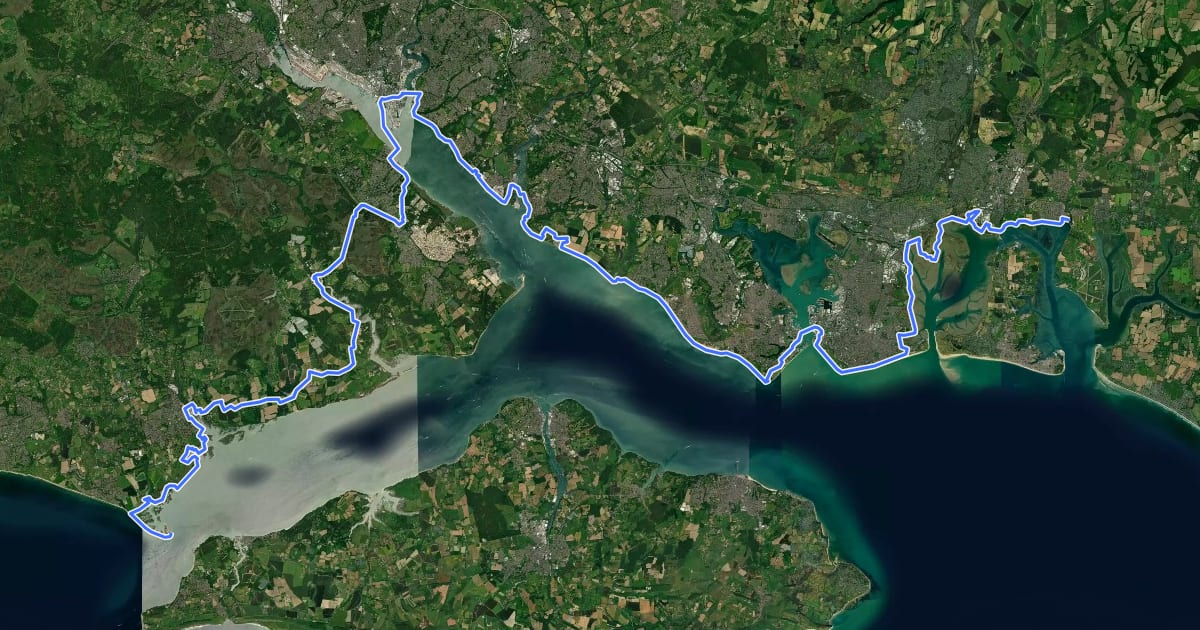 Маршрут Solent Way на спутниковом снимке