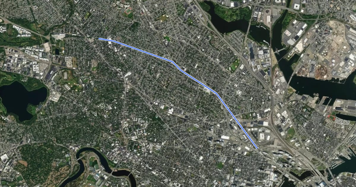 Маршрут Somerville Community Path на спутниковом снимке