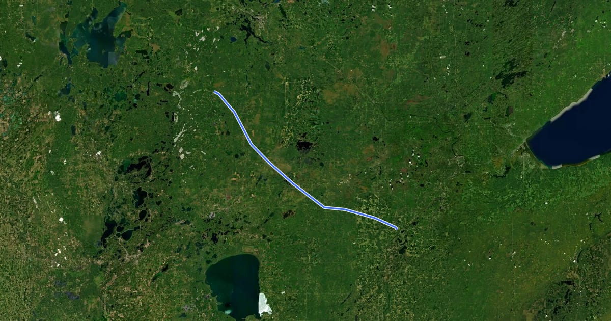 Маршрут Soo Line North ATV Trail на спутниковом снимке