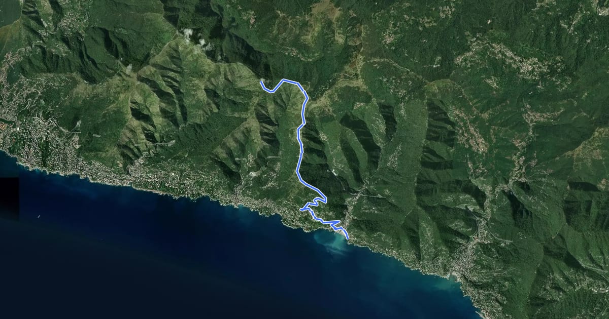Маршрут Sori - Pieve Ligure - Monte S. Croce - Cian da Cola - Monte Cordona на спутниковом снимке
