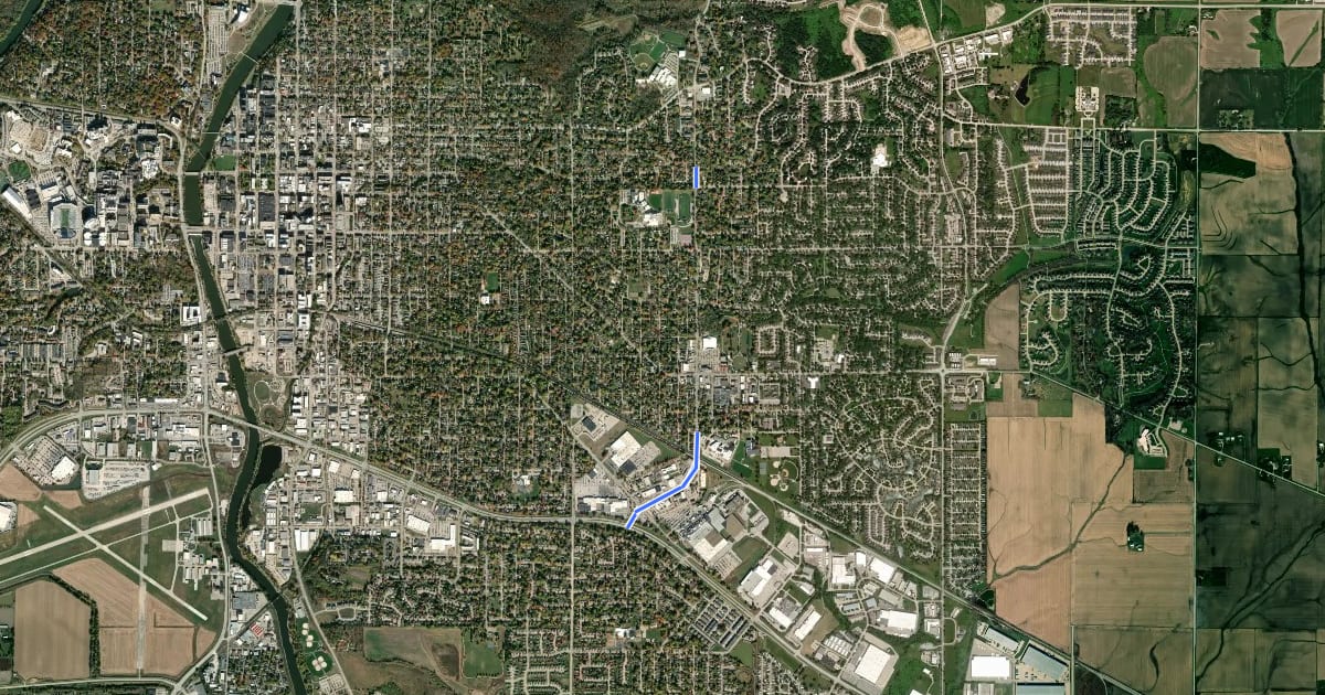 Маршрут South 1st Avenue на спутниковом снимке