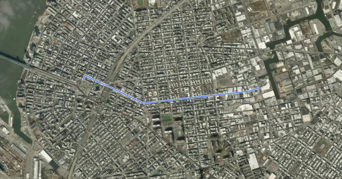 Маршрут South 3rd/Scholes Street на спутниковом снимке