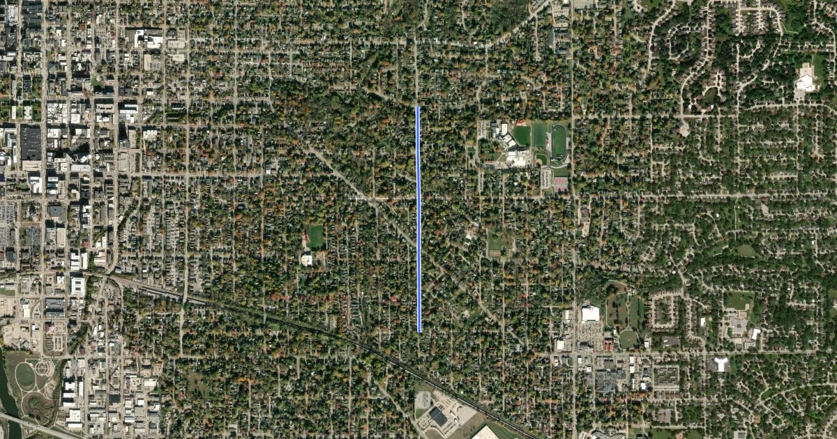 Маршрут South 7th Avenue на спутниковом снимке