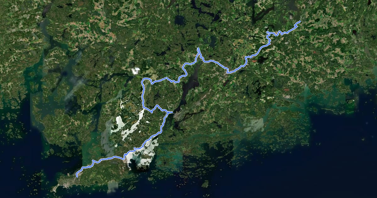 Маршрут South by Cycle bikepacking route на спутниковом снимке