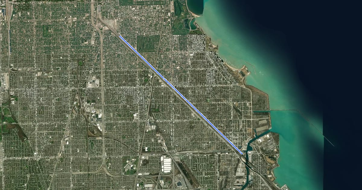 Маршрут South Chicago Avenue на спутниковом снимке