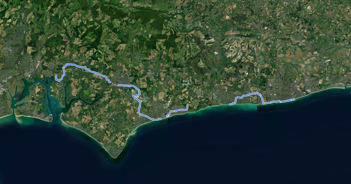 Маршрут South Coast Cycle Route на спутниковом снимке