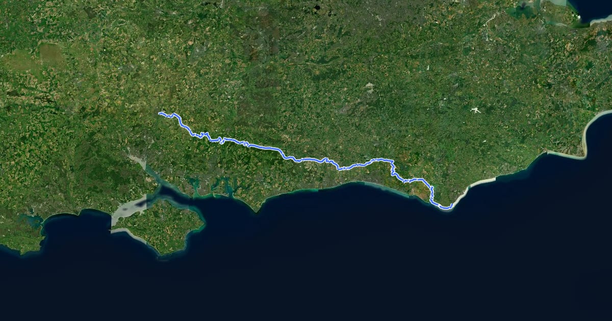 Маршрут South Downs Way на спутниковом снимке