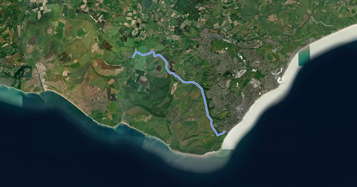 Маршрут South Downs Way (Inland Route) на спутниковом снимке