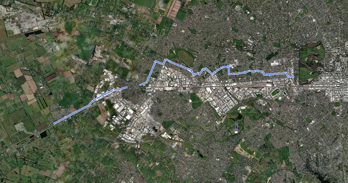 Маршрут South Express Cycleway на спутниковом снимке