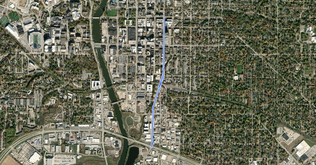 Маршрут South Gilbert Street на спутниковом снимке