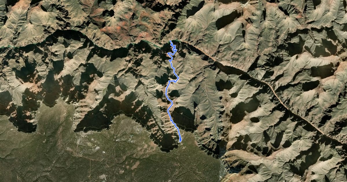 Маршрут South Kaibab Trail на спутниковом снимке