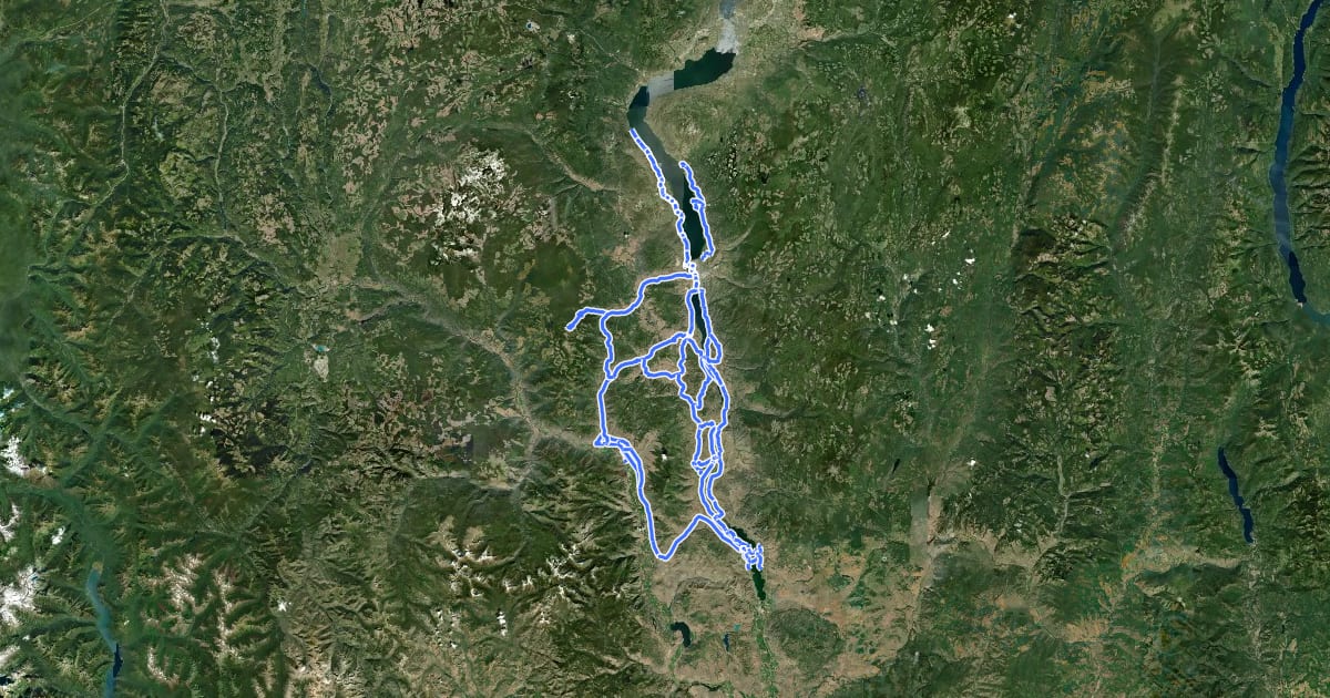 Маршрут South Okanagan - Similkameen Bike Route Network на спутниковом снимке