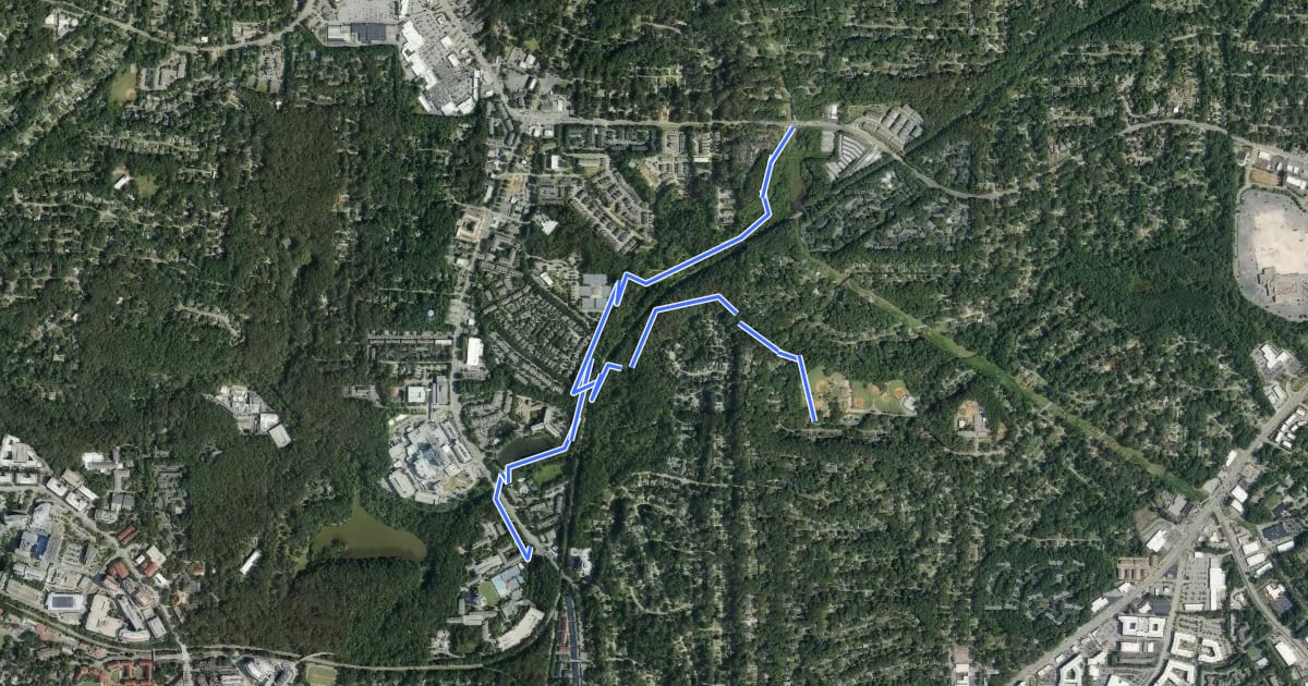 Маршрут South Peachtree Creek PATH Trail на спутниковом снимке