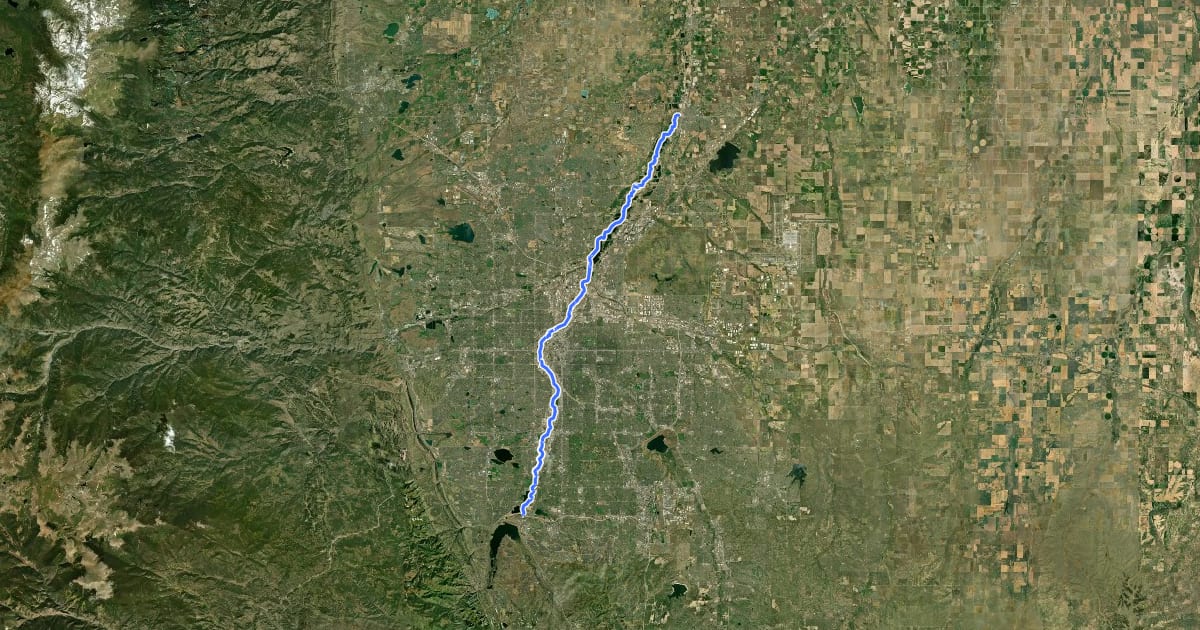 Маршрут South Platte River Trail на спутниковом снимке
