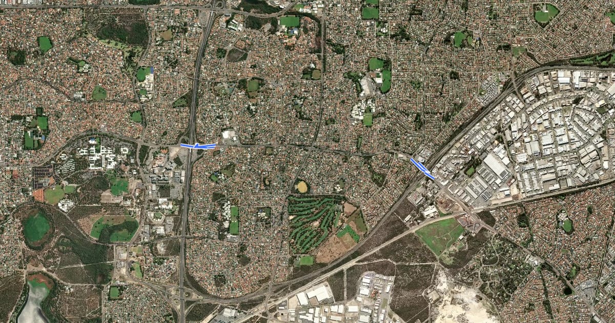 Маршрут South Street Shared Path на спутниковом снимке