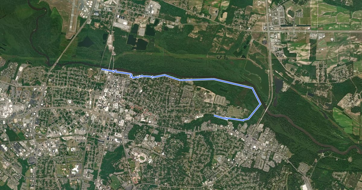 Маршрут South Tar River Greenway на спутниковом снимке