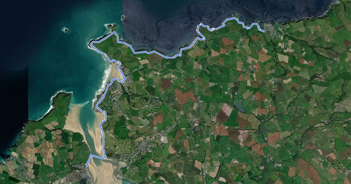Маршрут South West Coast Path (Section 14: Port Isaac to Padstow) на спутниковом снимке