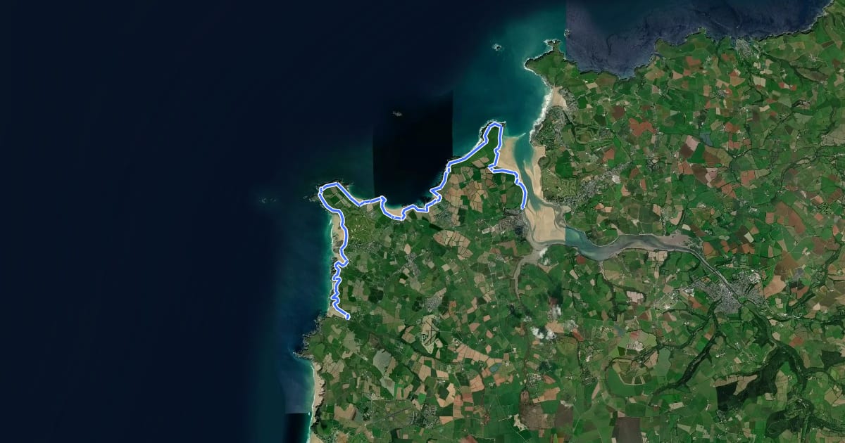 Маршрут South West Coast Path (Section 15: Padstow to Porthcothan) на спутниковом снимке