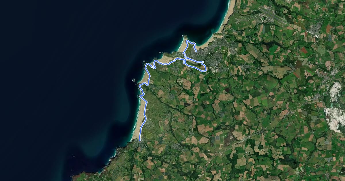 Маршрут South West Coast Path (Section 17: Newquay to Perranporth) на спутниковом снимке