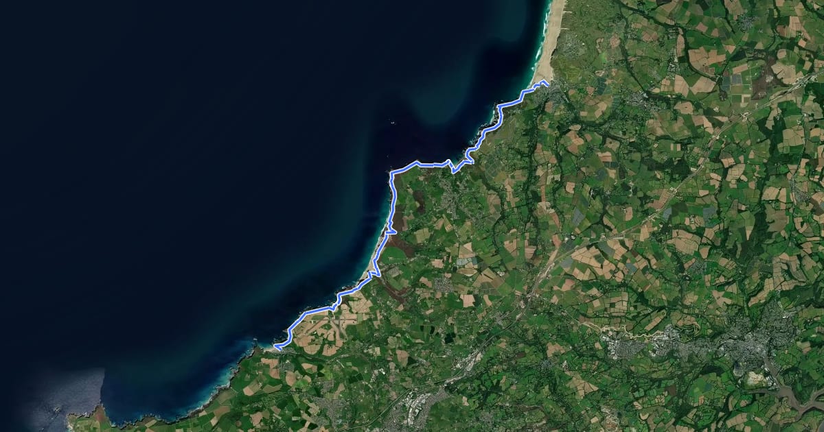 Маршрут South West Coast Path (Section 18: Perranporth to Portreath) на спутниковом снимке