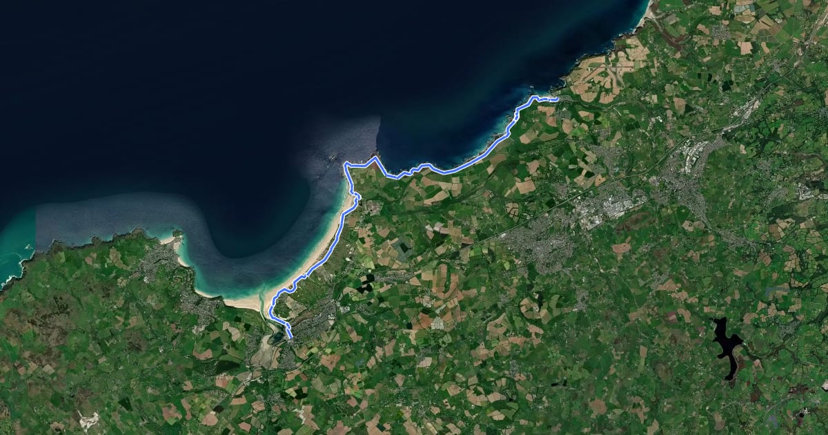 Маршрут South West Coast Path (Section 19: Portreath to Hayle) на спутниковом снимке