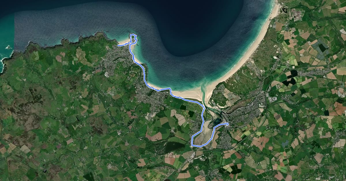 Маршрут South West Coast Path (Section 20: Hayle to St Ives) на спутниковом снимке