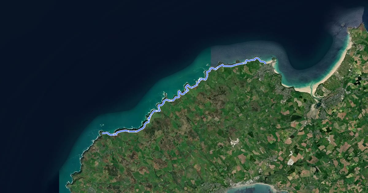 Маршрут South West Coast Path (Section 21: St Ives to Pendeen) на спутниковом снимке