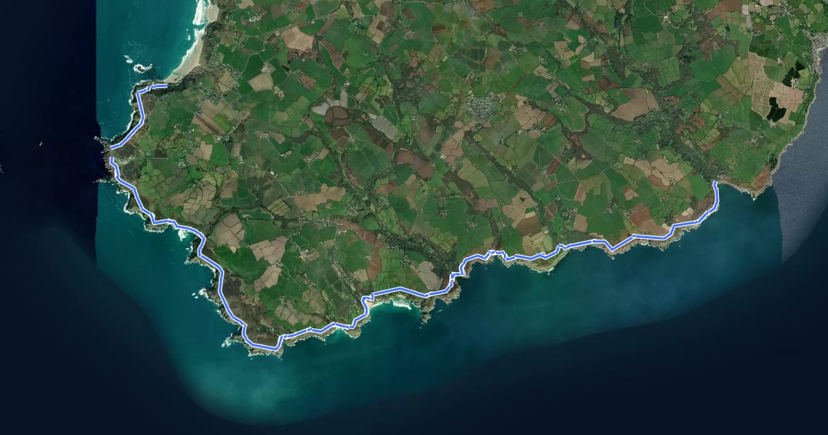 Маршрут South West Coast Path (Section 23: Sennen Cove to Lamorna) на спутниковом снимке