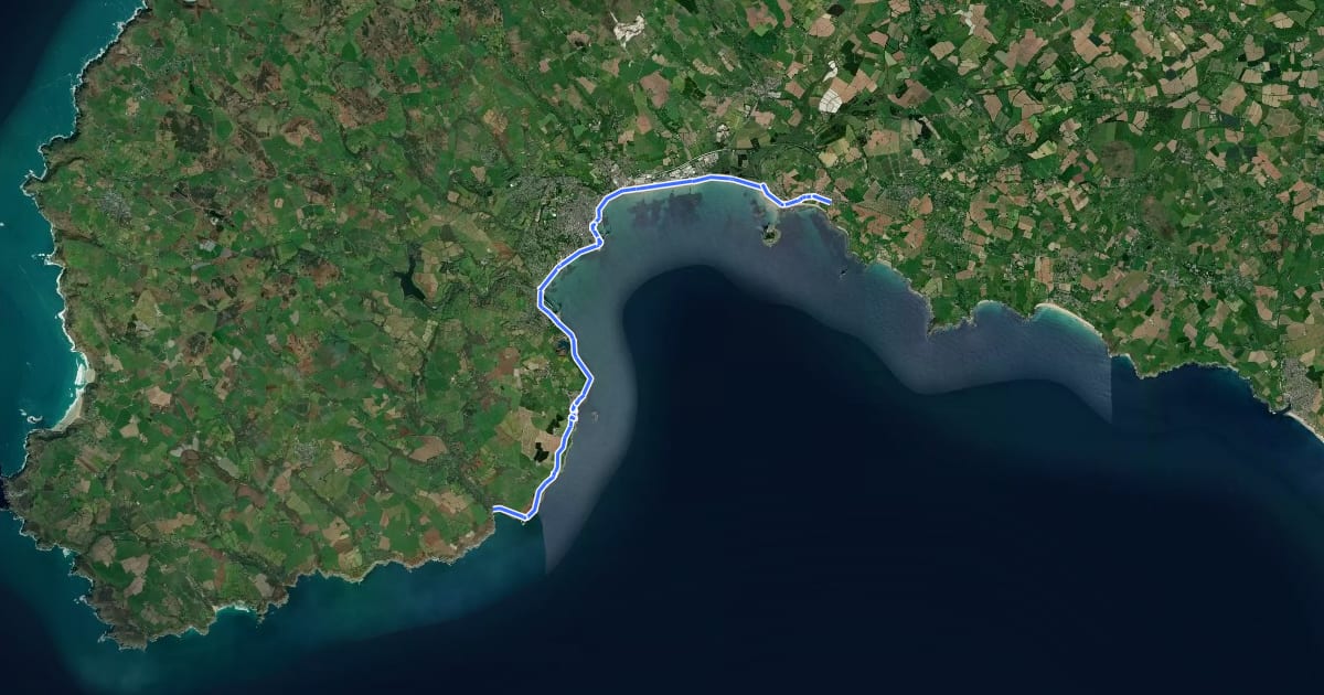Маршрут South West Coast Path (Section 24: Lamorna to Marazion) на спутниковом снимке