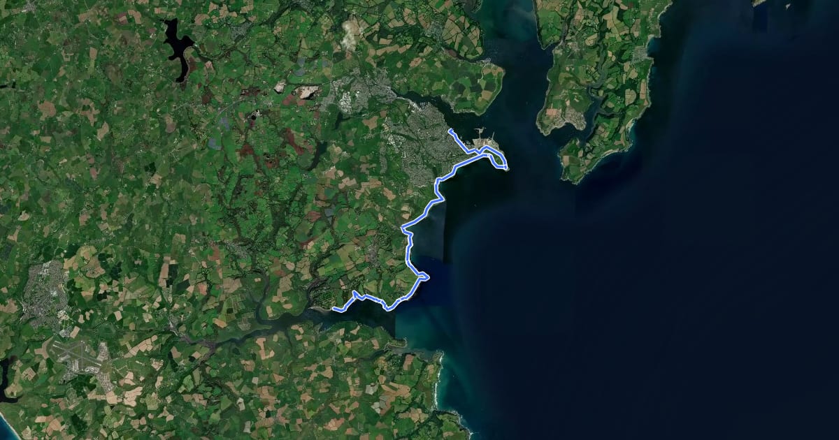 Маршрут South West Coast Path (Section 29: Helford to Falmouth) на спутниковом снимке