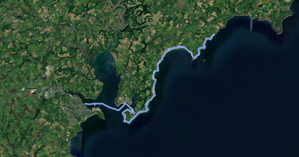 Маршрут South West Coast Path (Section 30: Falmouth to Portloe) на спутниковом снимке