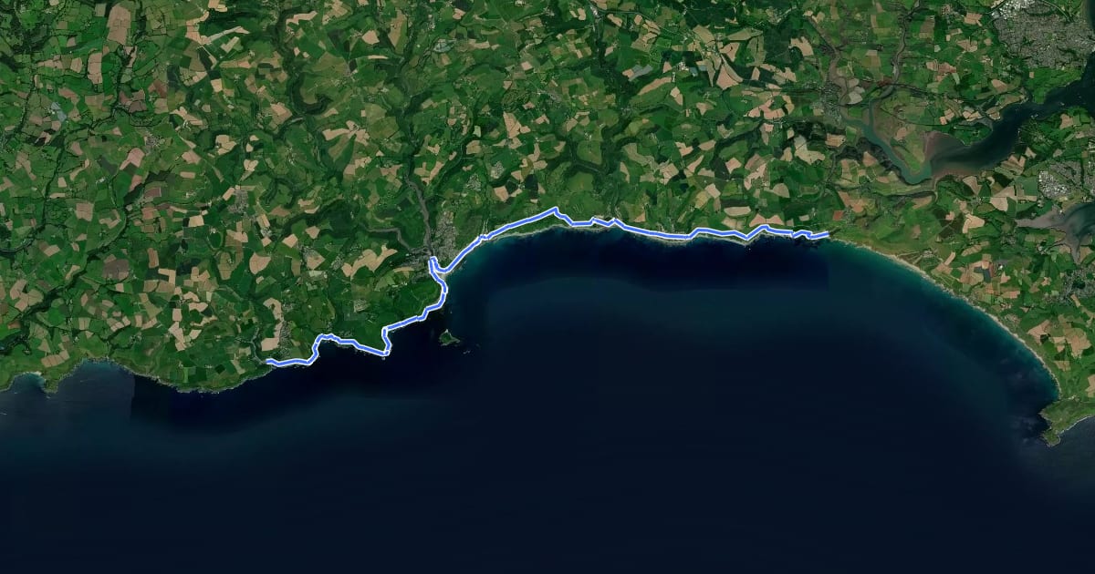 Маршрут South West Coast Path (Section 34: Polperro to Portwrinkle) на спутниковом снимке
