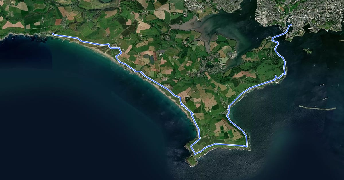 Маршрут South West Coast Path (Section 35: Portwrinkle to Plymouth) на спутниковом снимке