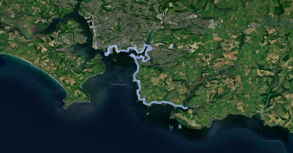 Маршрут South West Coast Path (Section 36: Plymouth to Wembury Point) на спутниковом снимке