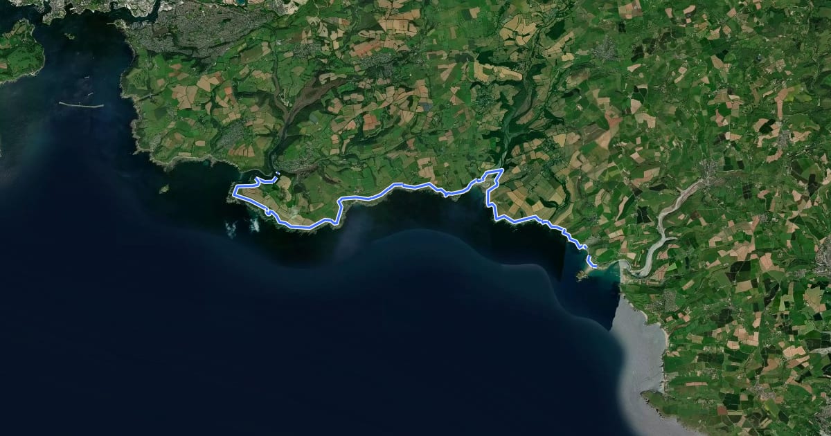 Маршрут South West Coast Path (section 37 Newton Ferrers to Bigbury on Sea) на спутниковом снимке