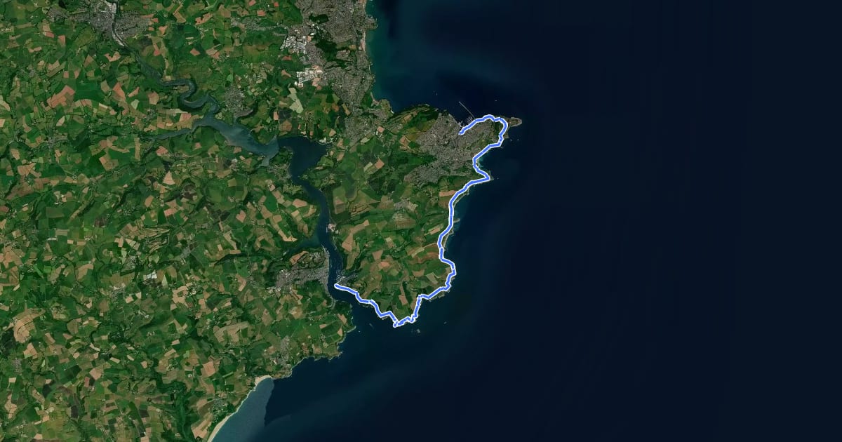 Маршрут South West Coast Path (Section 41: Dartmouth to Brixham) на спутниковом снимке