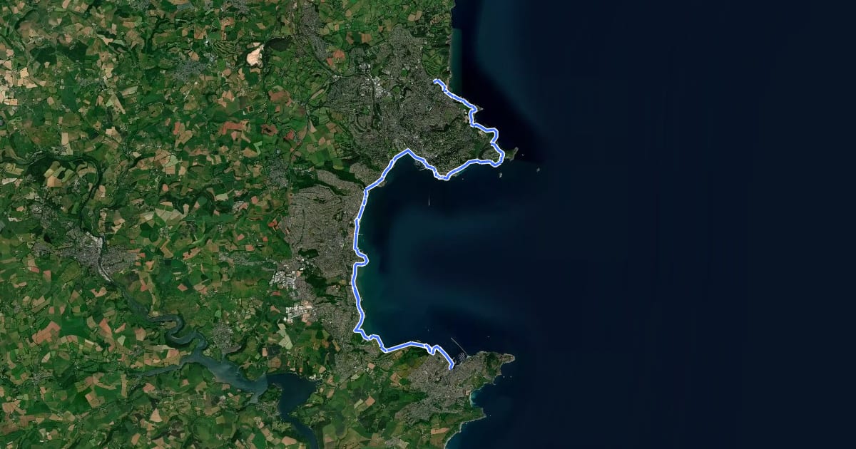 Маршрут South West Coast Path (Section 42: Brixham to Babbacombe) на спутниковом снимке