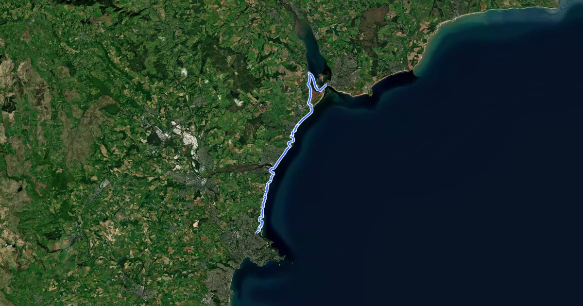 Маршрут South West Coast Path (Section 43: Babbacombe to Exmouth) на спутниковом снимке