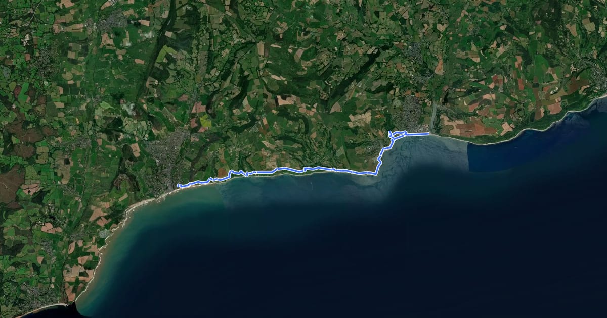 Маршрут South West Coast Path (Section 45: Sidmouth to Seaton) на спутниковом снимке