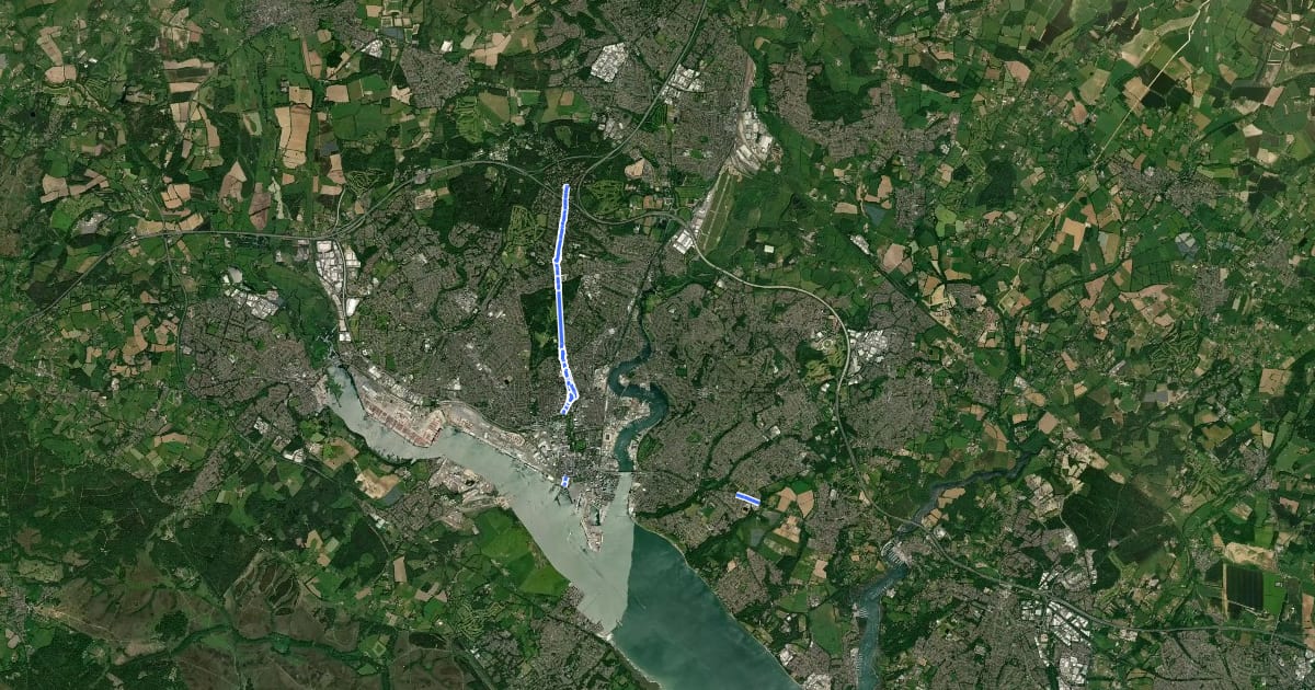 Маршрут Southampton Cycle Network Route 5 на спутниковом снимке