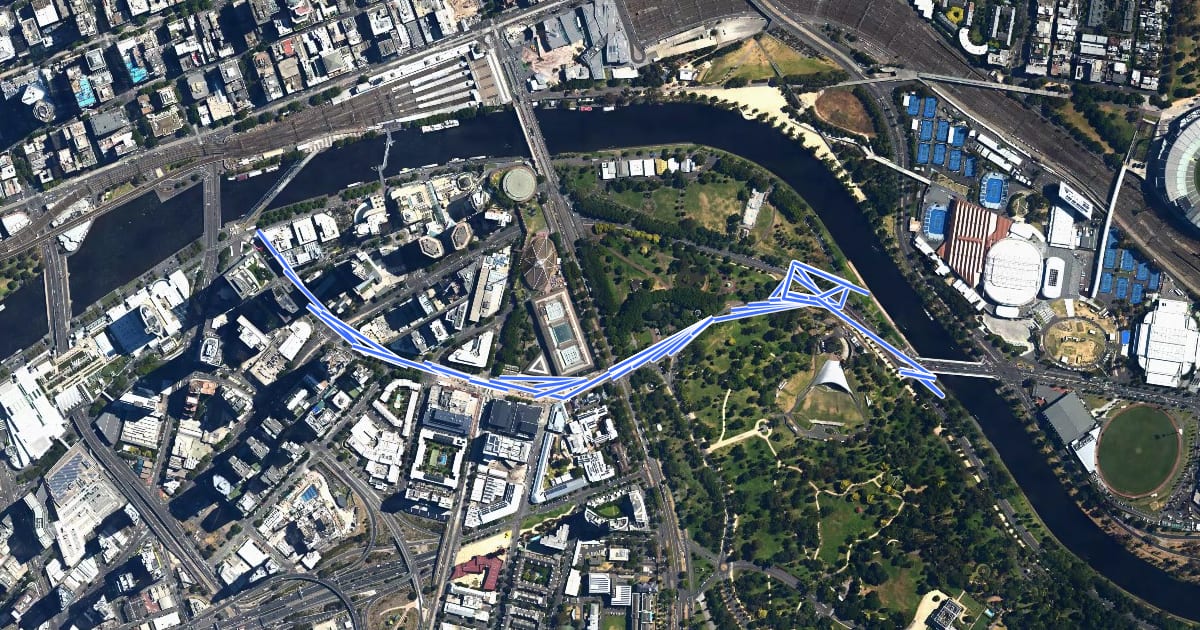 Маршрут Southbank to Capital City Trail на спутниковом снимке