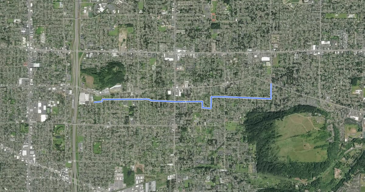 Маршрут Southeast Bush Street Greenway на спутниковом снимке