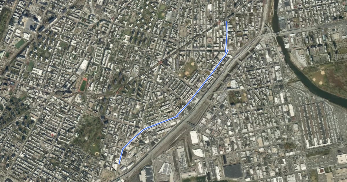 Маршрут Southern Boulevard на спутниковом снимке