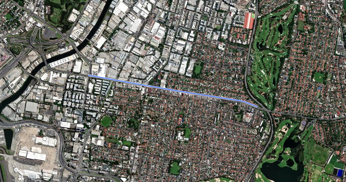 Маршрут Southern Boundary Shared Path на спутниковом снимке
