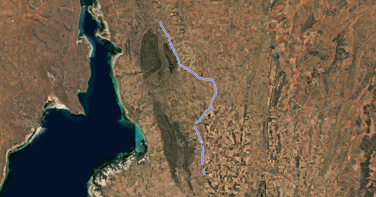 Маршрут Southern Flinders Rail Trail на спутниковом снимке