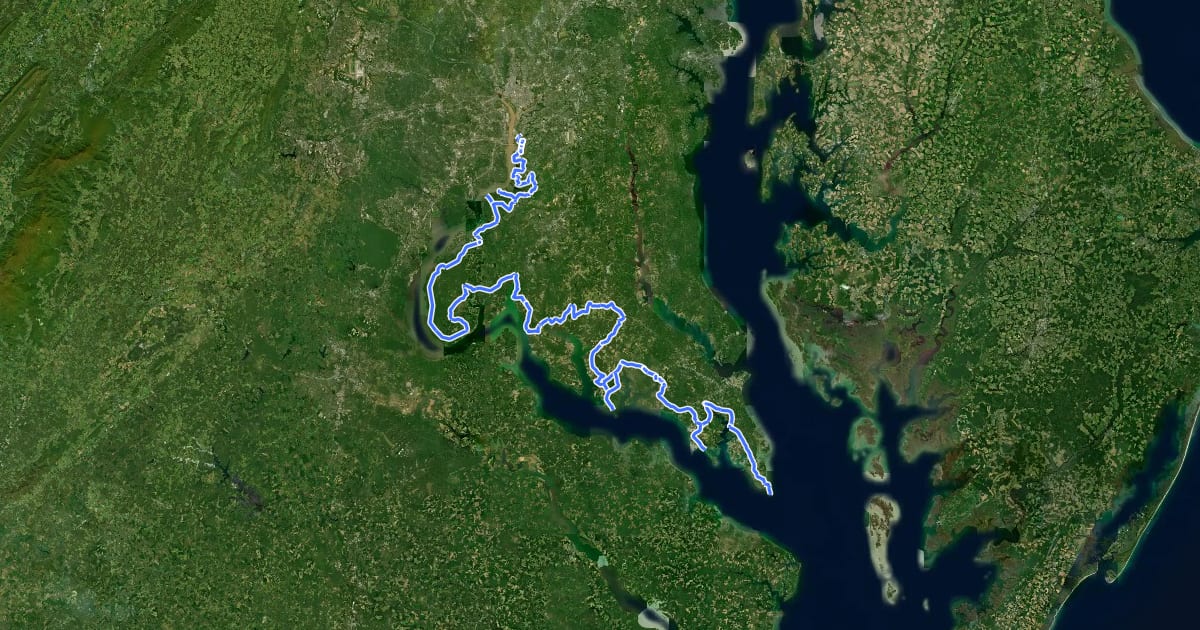 Маршрут Southern Maryland Potomac Heritage Trail On-Road Bicycling Route на спутниковом снимке