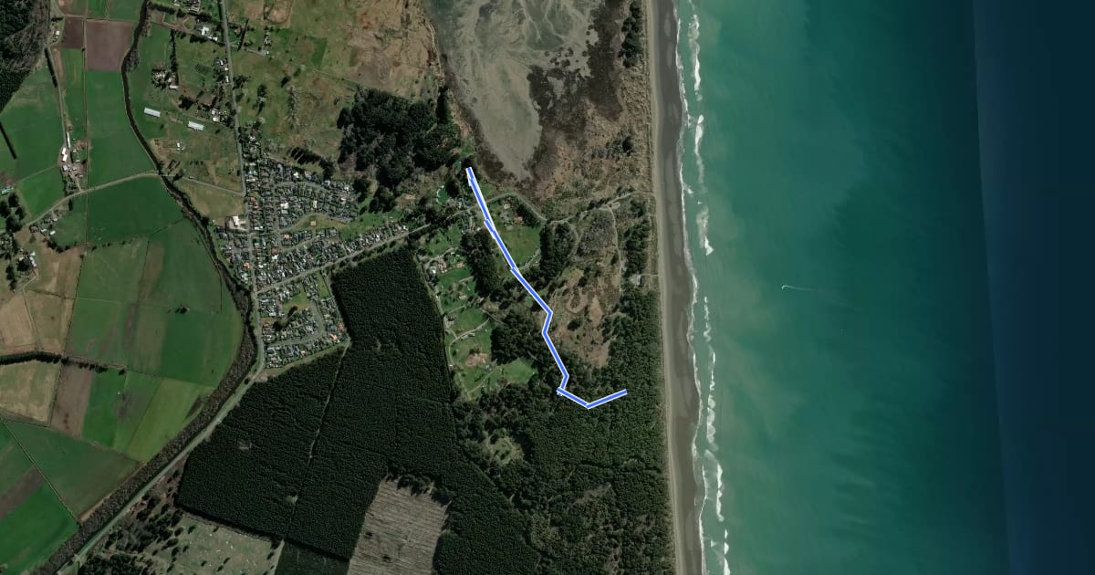 Маршрут Southern Pegasus Bay Track–Spencer Park link на спутниковом снимке